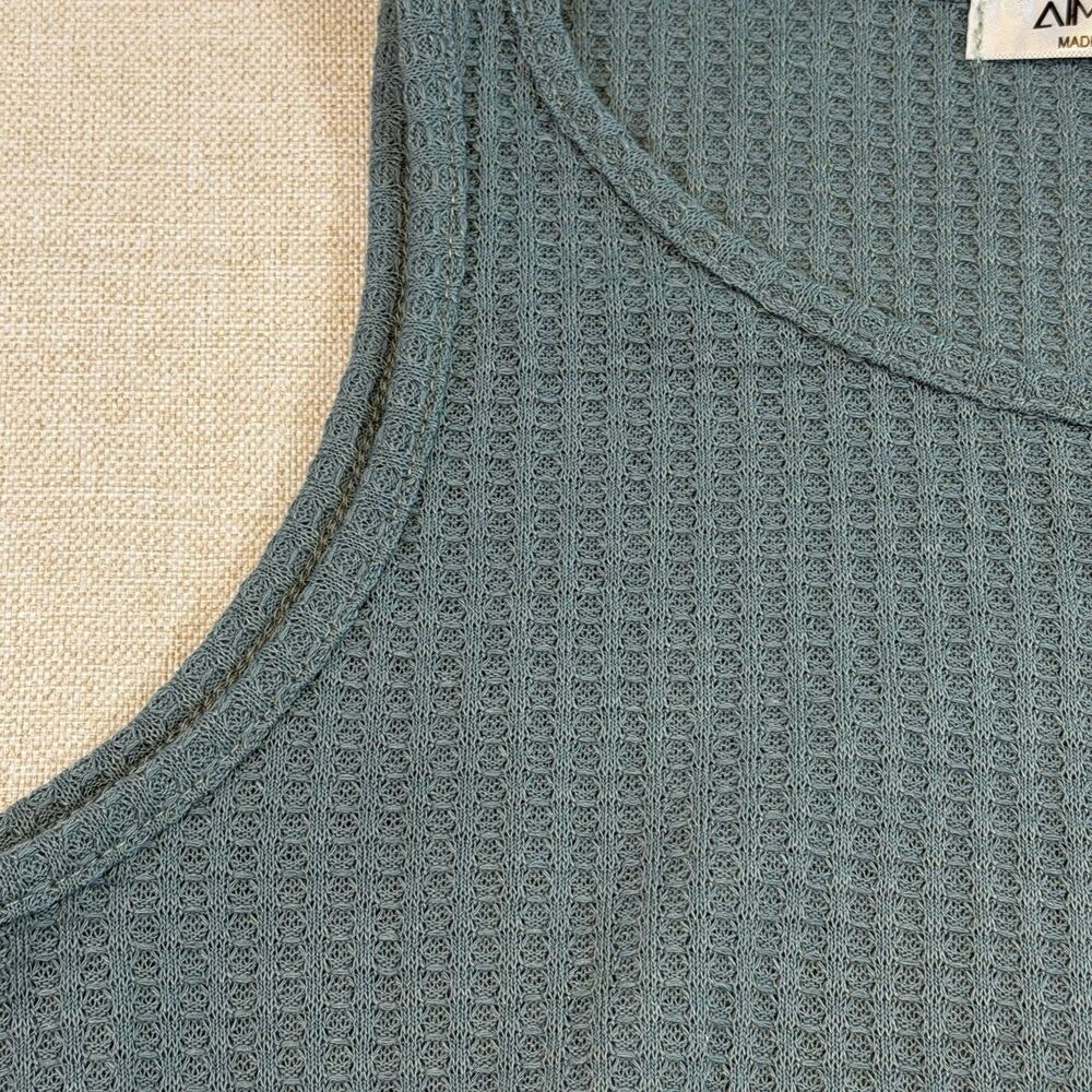 AIMAGE Women’s Small Sleeveless Waffle Knit Twist Front Midi Dress Sage Blue NWT